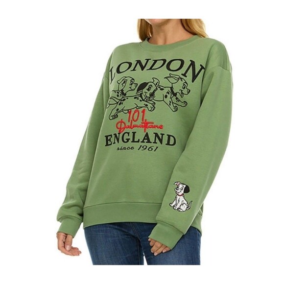 Disney 101 Dalmatians London England Sweatshirt Womens XL Green Pullover Cozy - Picture 1 of 10